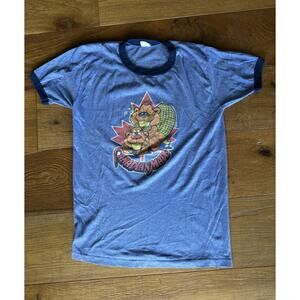 Broken-In Vintage 70s Canadian Made Ringer Tee T Shirt Blue Retro Graphic